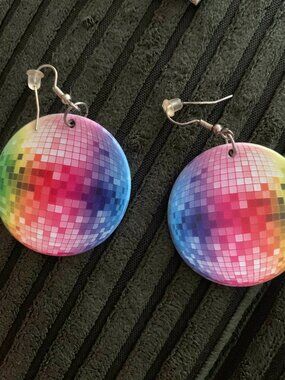 Rainbow Disco Ball Earrings
